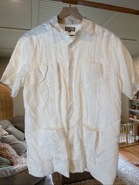 Men's White Short-Sleeve Casual Button-Down Shirt by Boho